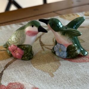 Handcrafted Ceramic Hummingbird Pair - Green and Pink